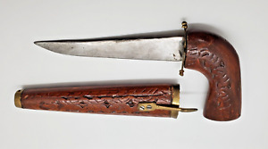 Antique Knife W Carved Wood Hilt Handle Indonesian Javanese Sword Blade Dagger