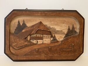 Vtg Black Forest Germany Relief Carving Wall Plaque Bad Liebenzell 1930s