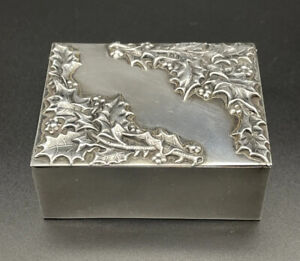 Sterling Silver Jewelry Trinket Box Holly Leaves Berries Merrill Co
