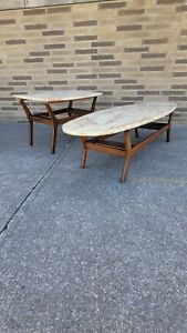 Mid Century Modern Italian Faux Marble Coffee Table And Side