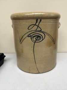 Antique 4 Gallon Salt Glaze Stoneware Crock Bee Sting Design