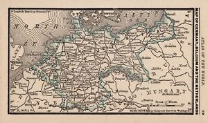 1888 Antique Tiny Germany Map Miniature Map Of Germany Belgium Netherlands 1558