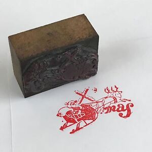 Japanese Wooden Stamp Hanko Inkan Vtg Metal Seal X Mas Santa Claus Sleigh Hs126