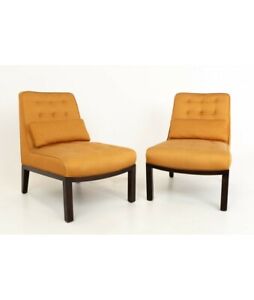 Edward Wormley For Dunbar Mid Century Slipper Lounge Chairs Pair