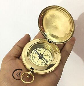 Solid Brass Push Knob Button Compass Old London Ship Boat Compass Pocket Vintage