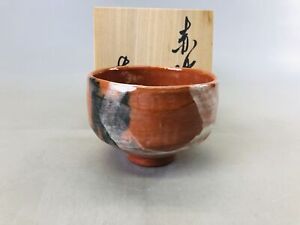Y6650 Chawan Raku Ware Red Signed Box Japan Antique Tea Ceremony Pottery Bowl