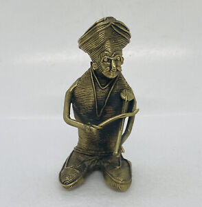 Dhokra Art Indian Bronze Man Playing String Instrument Statue Paperweight O