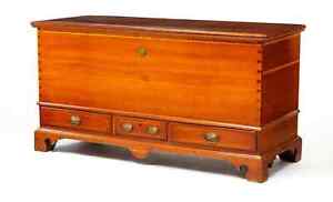Circa 1800 Cherry Southern Dovetailed Inlaid Blanket Chest