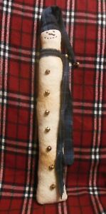 Primitive Snowman Very Tall 18 Inches With Homespun Hat Scarf Jingle Bells