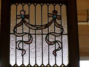 Antique Stained Glass Transom Window 18 X 16 3 Original Wood Frame