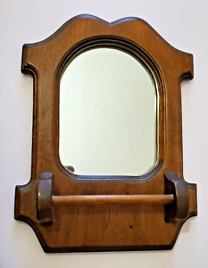 Hand Carved Wall Mirror Wood W Towel Bar Vintage 1980 S Made In Usa 16 X 12 