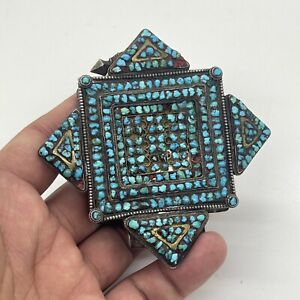 Smaller Antique Old Tibetan Turquoise Gau Bead Pendant Necklace Ornament Jewelry