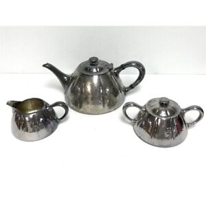 Meriden International Hammered Silverplated Tea Set 2402 1920 S