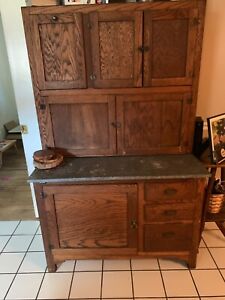 Antique 1900 S Solid Oak Hoosier Cabinet All Original