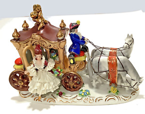 Dresden Cinderella Coach 2 Horses Lace Porcelain Figurine 6065 Gilded Germany