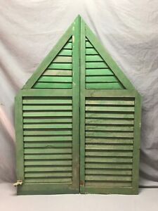 Antique Pair Peaked Top Shabby Wood Chic Shutters Green 17x49 Old Vtg 635 24b