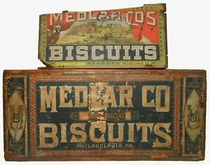 Scarce Medlar Co Soda Biscuits Blk Ink Stmpd Double Paper Labeled Biscuit Box