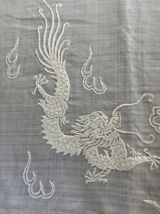 52 X 52 Vtg Madeira Chinese Dragons Figures Hand Embroidery Mosaic Tablecloth