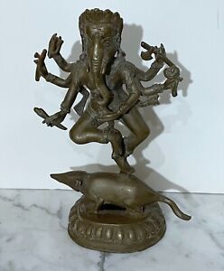 Gorgeous Old Bronze Hindu Statue Of A Dancing Lord Ganesha From India