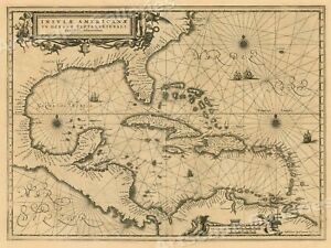 1650 Gulf Of Mexico Caribbean Historic Vintage Style Wall Map 24x32
