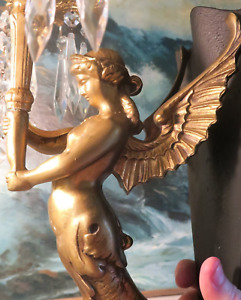 2 Whimsical Lady Sconce 4lite Antique Deco Spelter Mermaid Brass Lamp Architectu