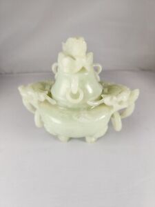 Chinese Hand Carved Jade Dragons Footed Incense Burner Please Read 