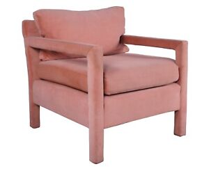 Mid Century Modern Milo Baughman Parsons Style Pink Mohair Lounge Club Arm Chair