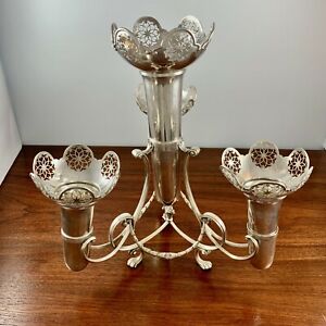 Mosley Flowers Co English 3 Branch Sterling Silver Epergne Vases No Mono 1911