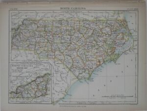 Original 1884 Johnston Map North Carolina Raleigh Asheville Cape Hatteras Boone