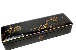 Antique Japanese Lacquer Maki E Wooden Box Brush Pencil Case Made In Japan