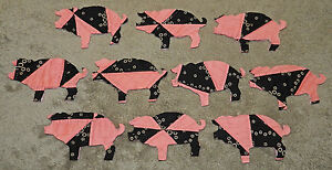 10 Primitive Antique Cutter Quilt Pigs Look Pink Black