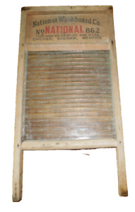 Vintage National Top Notch Sanitary Front Drain Washboard 862 Wood Glass Usa