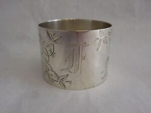 Sterling Silver Napkin Ring Bright Cut Engraving 1 1 4 Inches Wide Monogram F