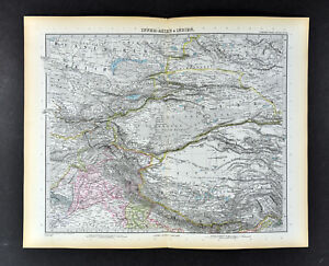 1892 Stieler Map Russia China Tibet Nepal Mongolia Pakistan Punjab Kashmir Asia
