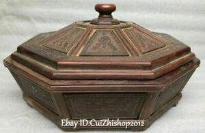 14 Rare China Redwood Wood Carving Pattern Octagonal Food Pastry Storage Box