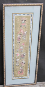 Old Antique Chinese Framed Embroidery 8 Immortal Children