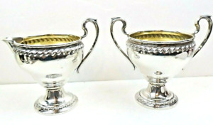 Rogers 1910 Sterling Silver Cream And Sugar Set Gold Wash Interior 253 Grams