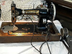Vintage White Rotary Electric Sewing Machine Portable Antique
