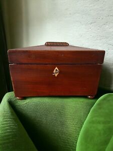 Mahogany Sarcophagus Shape Tea Caddy Two Lidded Compartments With Locking Key