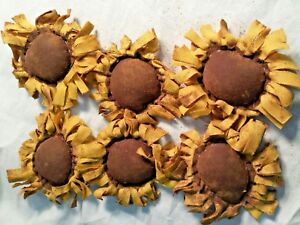 Primitive Bowl Fillers Handmade Ornies Yellow Sunflowers Grunged
