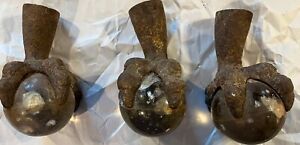 Antique Lot Of 3 Large Huge 3 Glass Ball Cast Iron Claw Foot Feet 6 Table Legs
