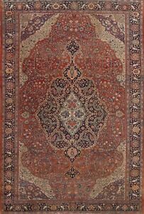 Pre 1900 Antique Sarouk Farahan Vegetable Dye Area Rug Hand Knotted 9x12 Carpet