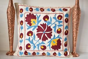 Uzbek Suzani Pillow Cover 17 X 17 Silk Embroidered Home Decor Cushion Cover