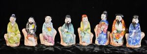 Antique Chinese Famille Rose Porcelain Daoist 8 Immortals Miniatures Figurines