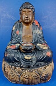 Vintage Japanese Hand Painted Porcelain Seated Buddha Figurine Incense Burner