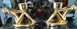 Art Deco Candle Holders Porcelain Covered With 24 Carat Gold Italian