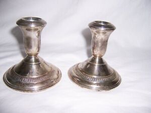 Nice Pair Vintage Amc Sterling Silver Weighted Candle Holders Set 3 25 