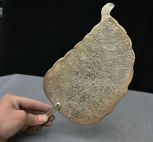 12 Chinese Copper Silver Dynasty Palace Flower Plantain Fan Statue Sculpture