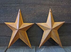 Lot Of 2 Rusty Whimsical Tin Metal Barn Stars 8 Inches Primitive Country Rusted