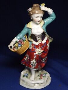 Antique Samson Detailed Porcelain Figurine Girl W Flower Basket Gold Anchor Mark